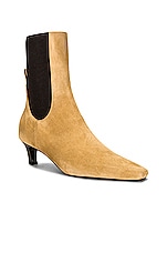 Toteme The Mid Heel Suede Boot in Beige, view 2, click to view large image.