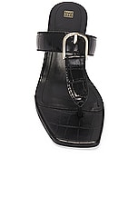 Toteme Belted Croco Flip Flop Heel in Black, view 4, click to view large image.