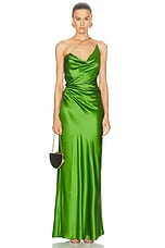 The Sei One Shoulder Cowl Gown in Leaf, view 1, click to view large image.