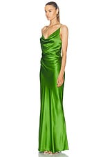 The Sei One Shoulder Cowl Gown in Leaf, view 3, click to view large image.