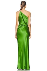 The Sei One Shoulder Cowl Gown in Leaf, view 4, click to view large image.