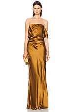 The Sei Strapless Arm Drape Gown in Umber | FWRD