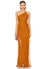 The Sei One Shoulder Ruffle Gown in Toffee | FWRD