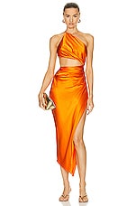 The Sei One Shoulder Cut Out Dress in Tangerine, view 1, click to view large image.