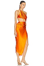 The Sei One Shoulder Cut Out Dress in Tangerine, view 2, click to view large image.