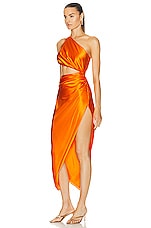 The Sei One Shoulder Cut Out Dress in Tangerine, view 3, click to view large image.