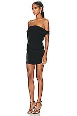 The Sei Strapless Drape Mini Dress in Black, view 3, click to view large image.