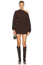 The Sei Off Shoulder Mini Dress in Chocolate, view 1, click to view large image.