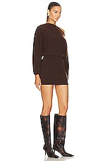 The Sei Off Shoulder Mini Dress in Chocolate, view 2, click to view large image.
