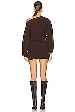 The Sei Off Shoulder Mini Dress in Chocolate, view 4, click to view large image.