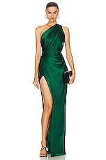 The Sei Asymmetric Drape Gown in Pine, view 1, click to view large image.
