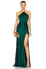 The Sei Asymmetric Halter Gown in Forest, view 1, click to view large image.