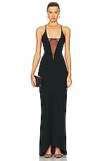The Sei Plunge Gown With Mesh in Black, view 1, click to view large image.