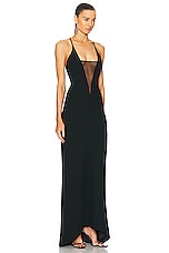 The Sei Plunge Gown With Mesh in Black, view 2, click to view large image.