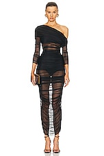 The Sei Long Sleeve Asymmetric Dress in Black, view 1, click to view large image.