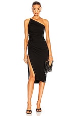 The Sei Asymmetrical Gathered Dress in Black, view 1, click to view large image.