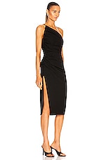 The Sei Asymmetrical Gathered Dress in Black, view 2, click to view large image.