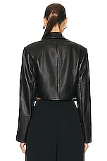 The Sei Leather Crop Blazer in Black, view 3, click to view large image.