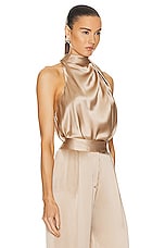 The Sei High Neck Drape Top in Champagne, view 2, click to view large image.