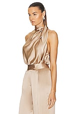 The Sei High Neck Drape Top in Champagne, view 3, click to view large image.