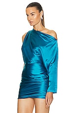 The Sei One Sleeve Drape Top in Lake, view 3, click to view large image.