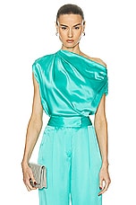 The Sei Drape Top in Turquoise, view 1, click to view large image.