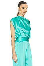 The Sei Drape Top in Turquoise, view 2, click to view large image.