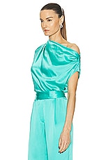 The Sei Drape Top in Turquoise, view 3, click to view large image.