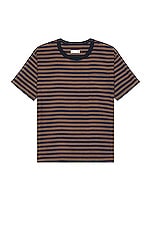 TS(S) Combination Horizontal Stripe Viscose*polyester Cloth Pocket T-shirt in NAVY, view 1, click to view large image.
