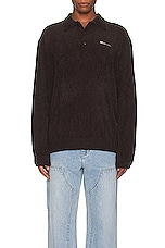 thisisneverthat Script Shaggy Knit Polo in Dark Brown, view 4, click to view large image.