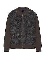 thisisneverthat Velvet Knit Zip Polo in Brown, view 1, click to view large image.