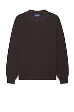 thisisneverthat Cable Knit Zip Polo in Brown, view 1, click to view large image.