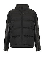 Undercover Leather Sleeve Puffer Blouson in Black, view 1, click to view large image.