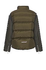 Undercover Leather Sleeve Puffer Blouson in Khaki, view 2, click to view large image.