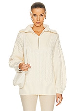 Varley Daria Half Zip Cable Knit Sweater in Winter White, view 1, click to view large image.