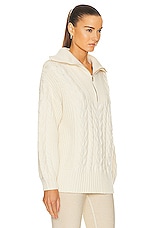 Varley Daria Half Zip Cable Knit Sweater in Winter White, view 2, click to view large image.
