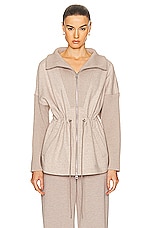 Varley Cotswold Longline Zip Through Sweater in Taupe Marl, view 2, click to view large image.