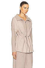 Varley Cotswold Longline Zip Through Sweater in Taupe Marl, view 3, click to view large image.