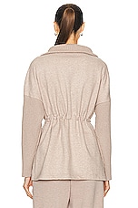 Varley Cotswold Longline Zip Through Sweater in Taupe Marl, view 4, click to view large image.