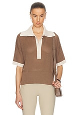 Varley Finch Knit Polo Top in Taupe & Whitecap Grey, view 1, click to view large image.