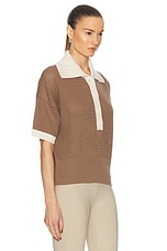 Varley Finch Knit Polo Top in Taupe & Whitecap Grey, view 2, click to view large image.