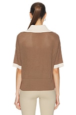 Varley Finch Knit Polo Top in Taupe & Whitecap Grey, view 3, click to view large image.
