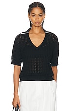 Varley Monte V Neck Knit Polo Top in Black, view 1, click to view large image.