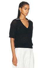 Varley Monte V Neck Knit Polo Top in Black, view 2, click to view large image.