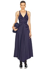Victoria Beckham Gathered Racer Back Dress in Ink Blue | FWRD