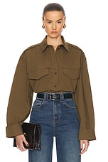 Victoria Beckham Cropped Shirt in Seaweed, view 1, click to view large image.