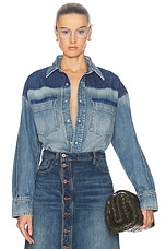 Victoria Beckham Oversized Denim Shirt in Broken Vintage Wash, view 1, click to view large image.