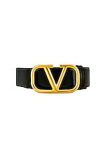 Valentino Garavani H.30 Buckle Belt in Black & Gold, view 3, click to view large image.