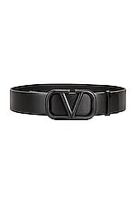 Valentino Garavani Vlogo Signature Buckle Belt in Nero, view 1, click to view large image.