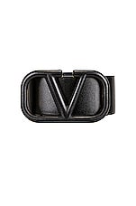 Valentino Garavani Vlogo Signature Buckle Belt in Nero, view 3, click to view large image.